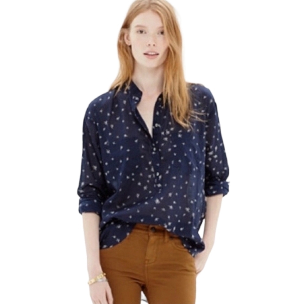 Madewell Collarless Lightweight‎ Cotton Popover Shirt Size Small